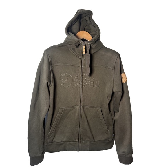 Fjällräven Other - Fjallraven Men's Brown Fleece Hooded Full Zip Hoodie Green Jacket Logo Sz L Rare